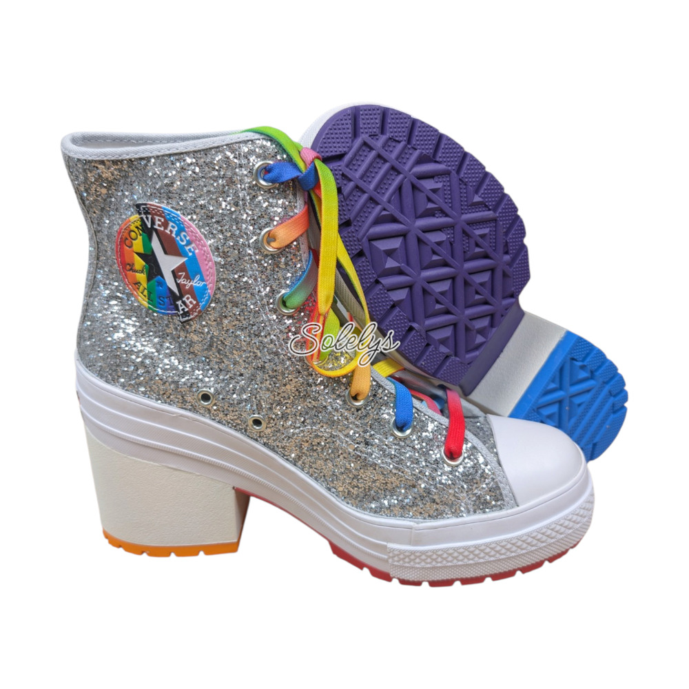 Converse Chuck 70 De Luxe Heel Platform Pride Rainbow Glitter Sneaker Boot 9.5